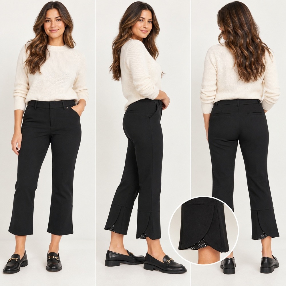 Anthropologie Essential Collection Black Petal Hem Cropped Pants 14 Stretch